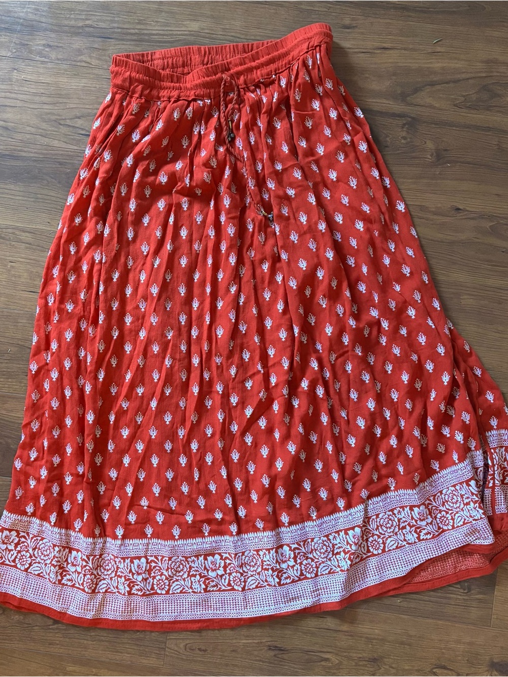 Red Printed Boho Maxi Skirt - Unbranded